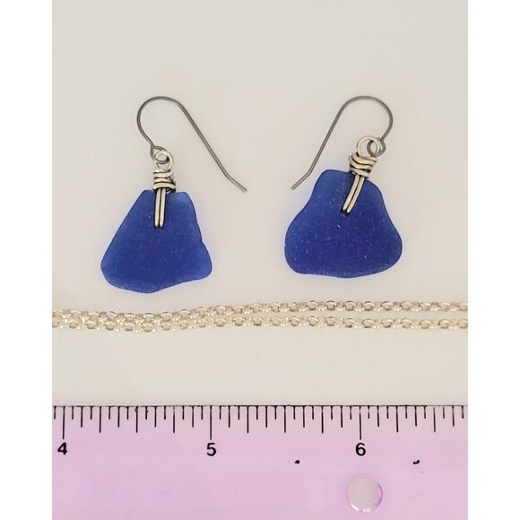 Seaglass Cobalt Blue Knot Earrings Handmade Sterling Titanium Sea Glass Beach - Picture 4 of 5